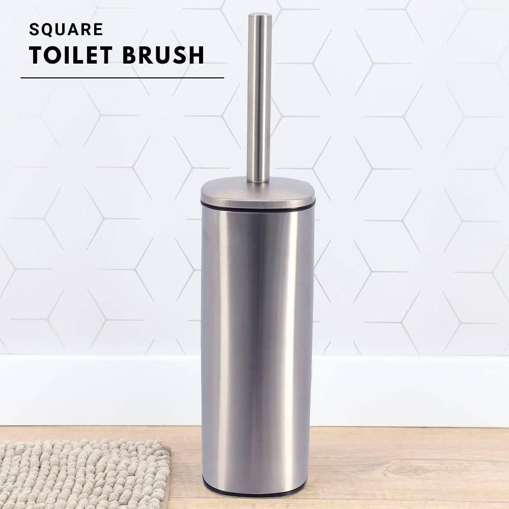Evideco Square Chrome Metal Toilet Brush And Holder – Bathroom Cleaning Tool With Sturdy Handle Splash Guard Removable Inner Protection Toilet Seats & Accessories Toilet Brushes