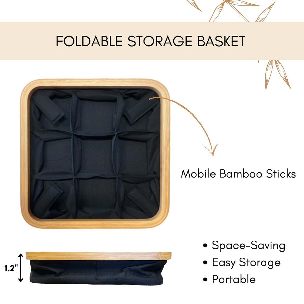 Evideco Square Foldable Storage Basket With Bamboo Frame And Black Fabric 9-Compartment Organizer For Home And Office Bathroom Storage & Furniture Storage Baskets & Organizers