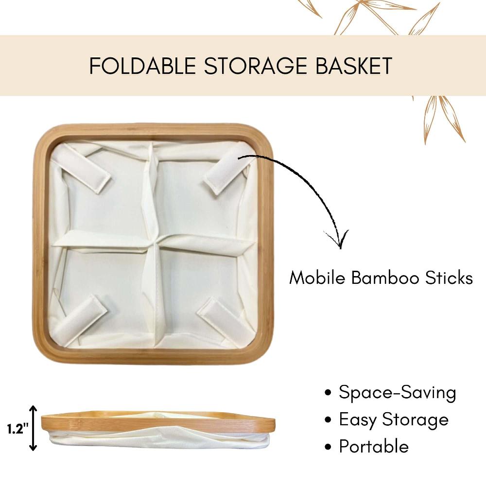 Evideco Square Foldable Storage Basket With Bamboo Frame And Ecru Fabric 4-Compartment Organizer For Home And Office Bathroom Storage & Furniture Storage Baskets & Organizers