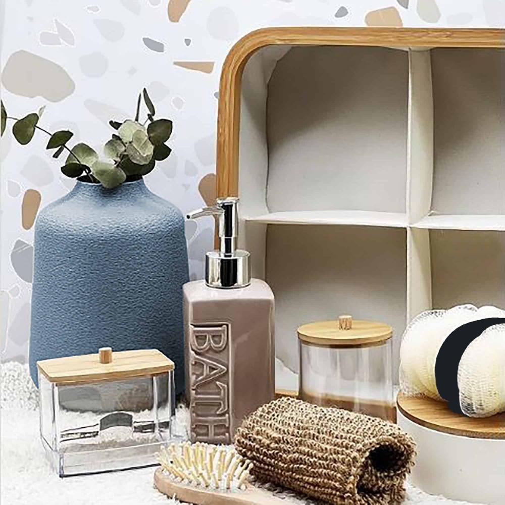 Evideco Square Foldable Storage Basket With Bamboo Frame And Ecru Fabric 4-Compartment Organizer For Home And Office Bathroom Storage & Furniture Storage Baskets & Organizers