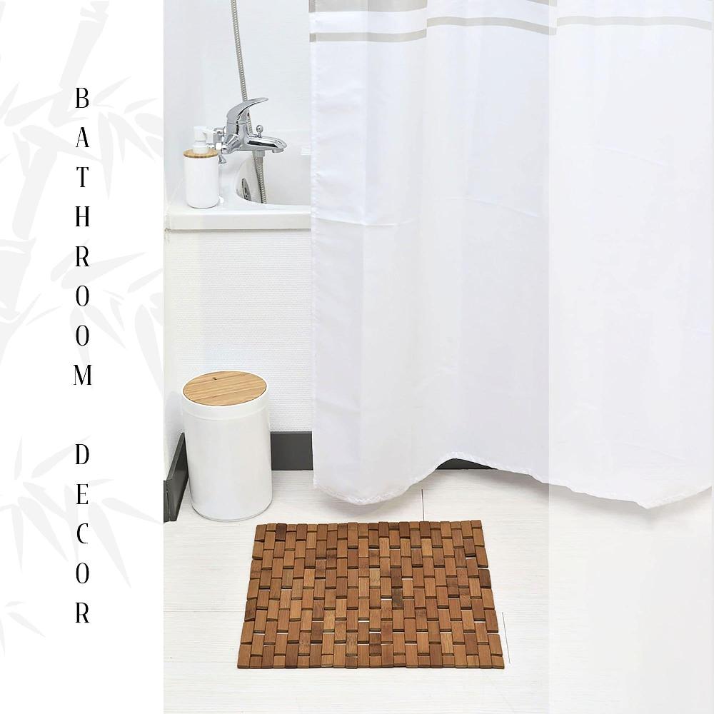 Evideco Square Natural Bamboo Bathroom Mat – Non Slip Bath Mat – Foldable Duckboard 18 X 18 Inches Brown Bathroom Mats & Rugs Bath Rugs