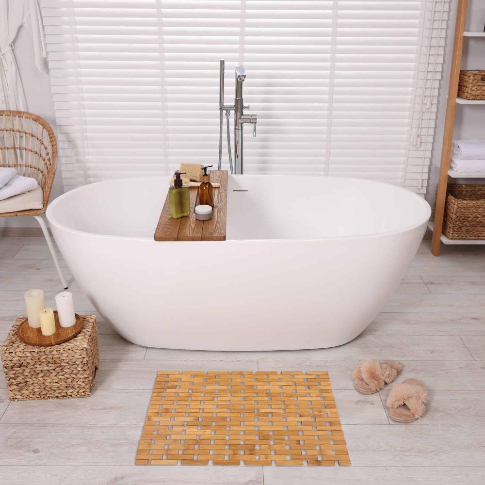 evideco Square Natural Bamboo Bathroom Mat – Non Slip Bath Mat – Foldable Duckboard 18 x 18 inches Light Brown Bathroom Mats & Rugs Bath Rugs