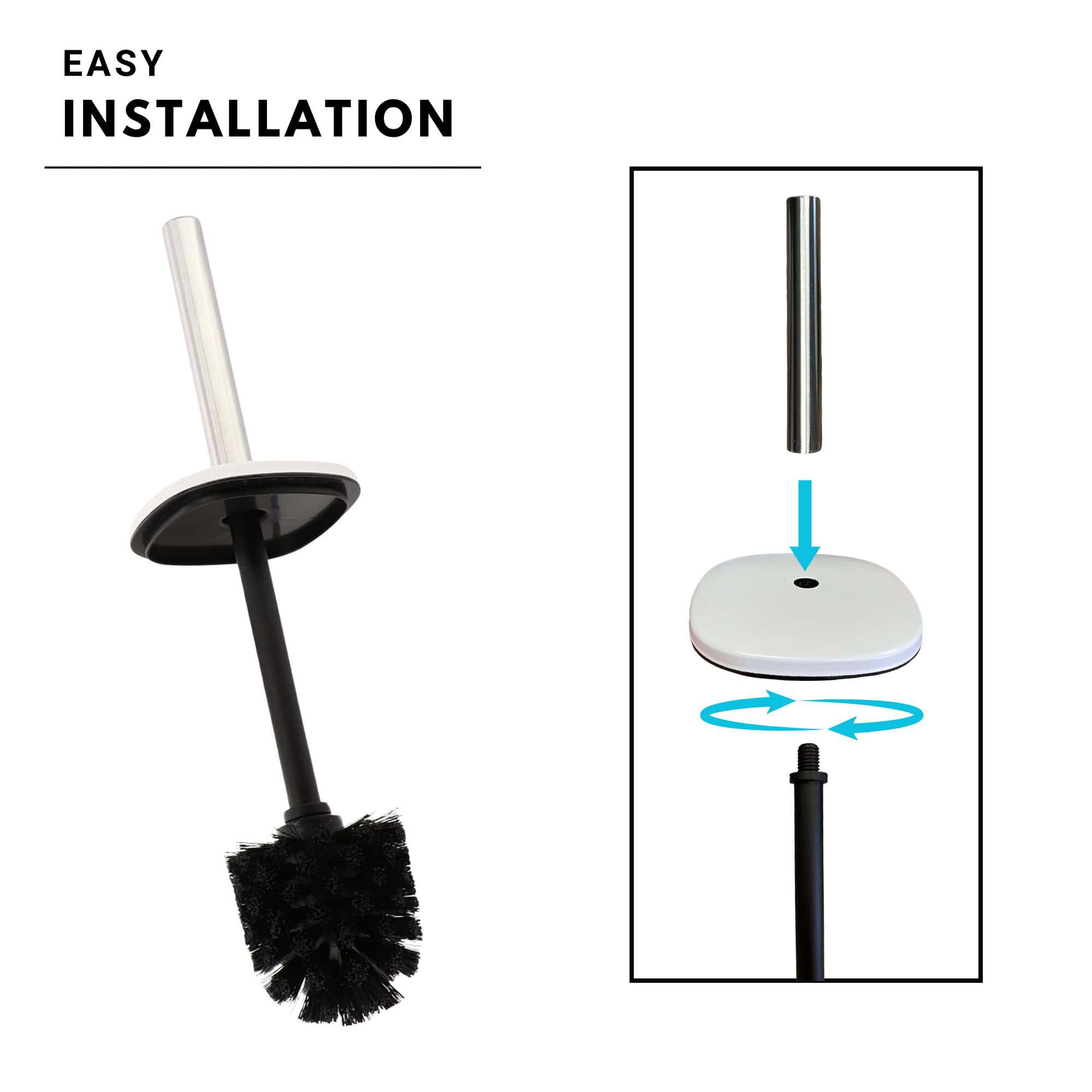 Evideco Square White Metal Toilet Brush And Holder – Bathroom Cleaning Tool With Sturdy Handle Splash Guard Removable Inner Protection Toilet Seats & Accessories Toilet Brushes