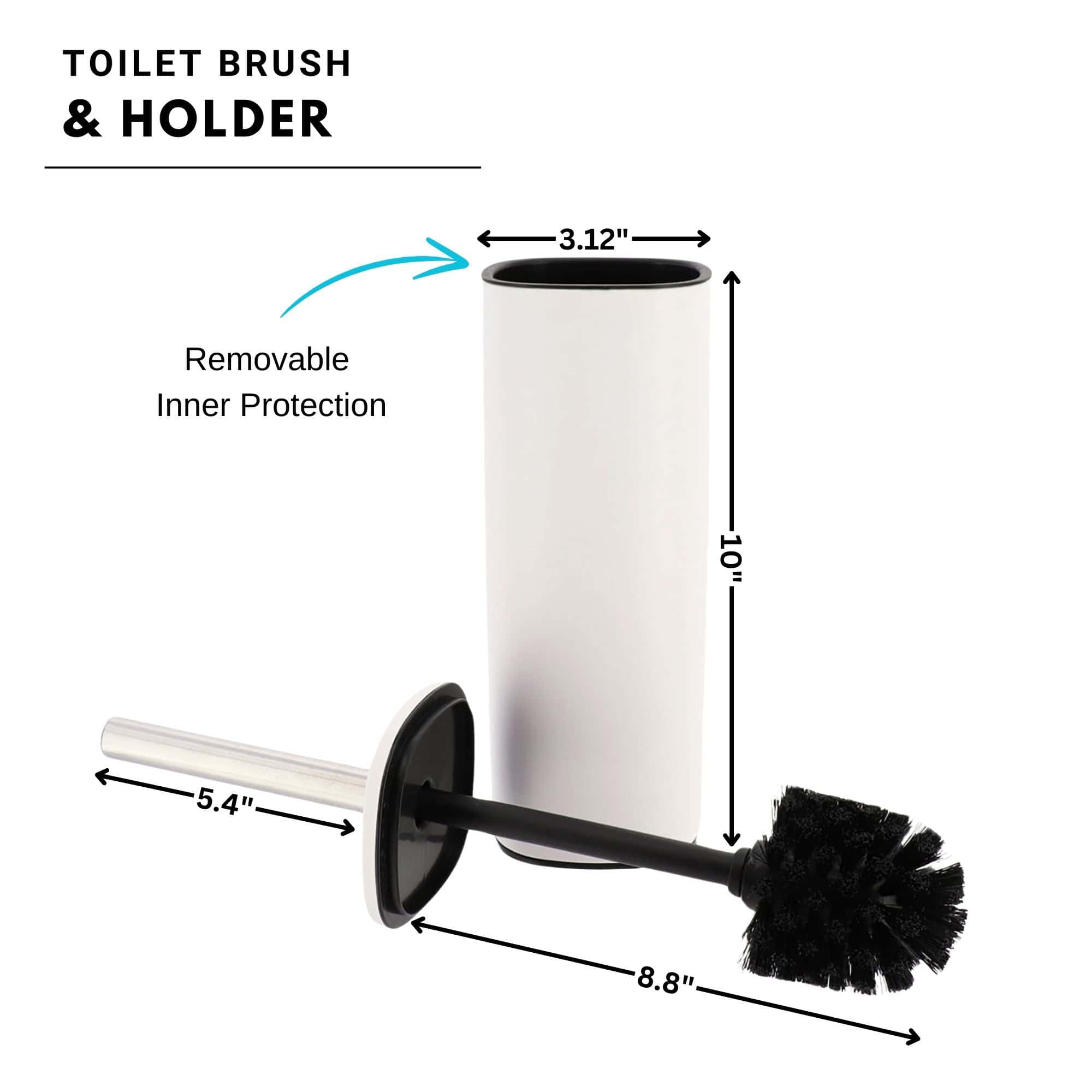 Evideco Square White Metal Toilet Brush And Holder – Bathroom Cleaning Tool With Sturdy Handle Splash Guard Removable Inner Protection Toilet Seats & Accessories Toilet Brushes