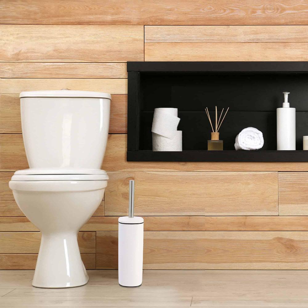 Evideco Square White Metal Toilet Brush And Holder – Bathroom Cleaning Tool With Sturdy Handle Splash Guard Removable Inner Protection Toilet Seats & Accessories Toilet Brushes