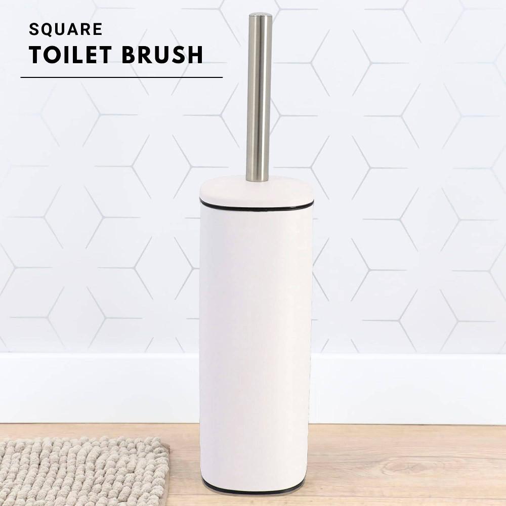 evideco Square White Metal Toilet Brush and Holder – Bathroom Cleaning Tool with Sturdy Handle Splash Guard Removable Inner Protection Toilet Seats & Accessories Toilet Brushes