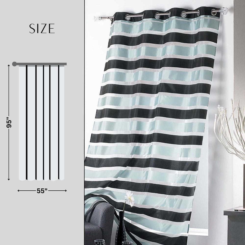 Evideco Striped Sheer Curtain Panel – Black And Blue Gray Light-Filtering Drape For Modern Home Décor 95 X 55 Inches Home Accessories Window Curtains Striped Sheers
