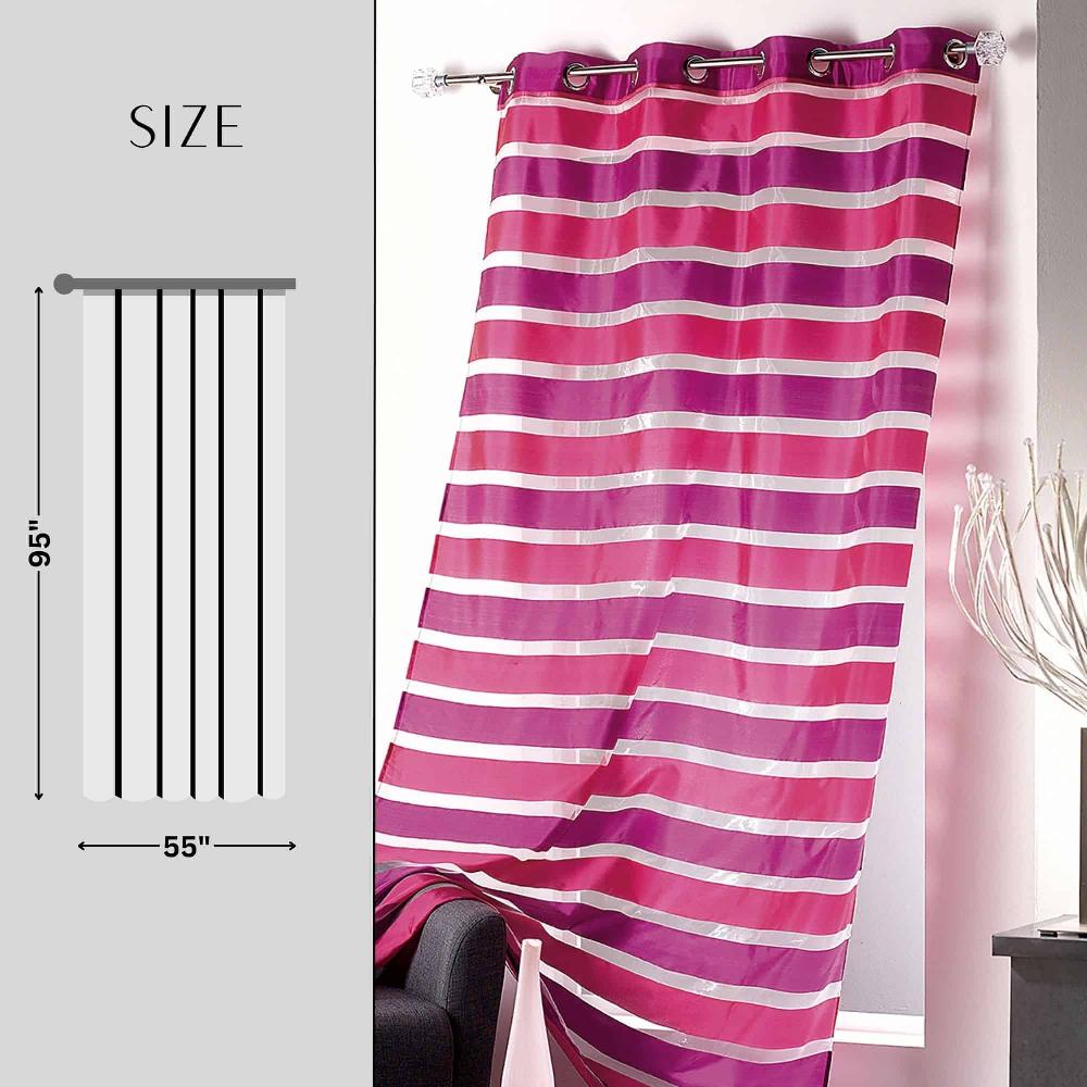 Evideco Striped Sheer Curtain Panel – Bright Pink And Fuchsia Light-Filtering Drape For Modern Home Décor 95 X 55 Inches Home Accessories Window Curtains Striped Sheers
