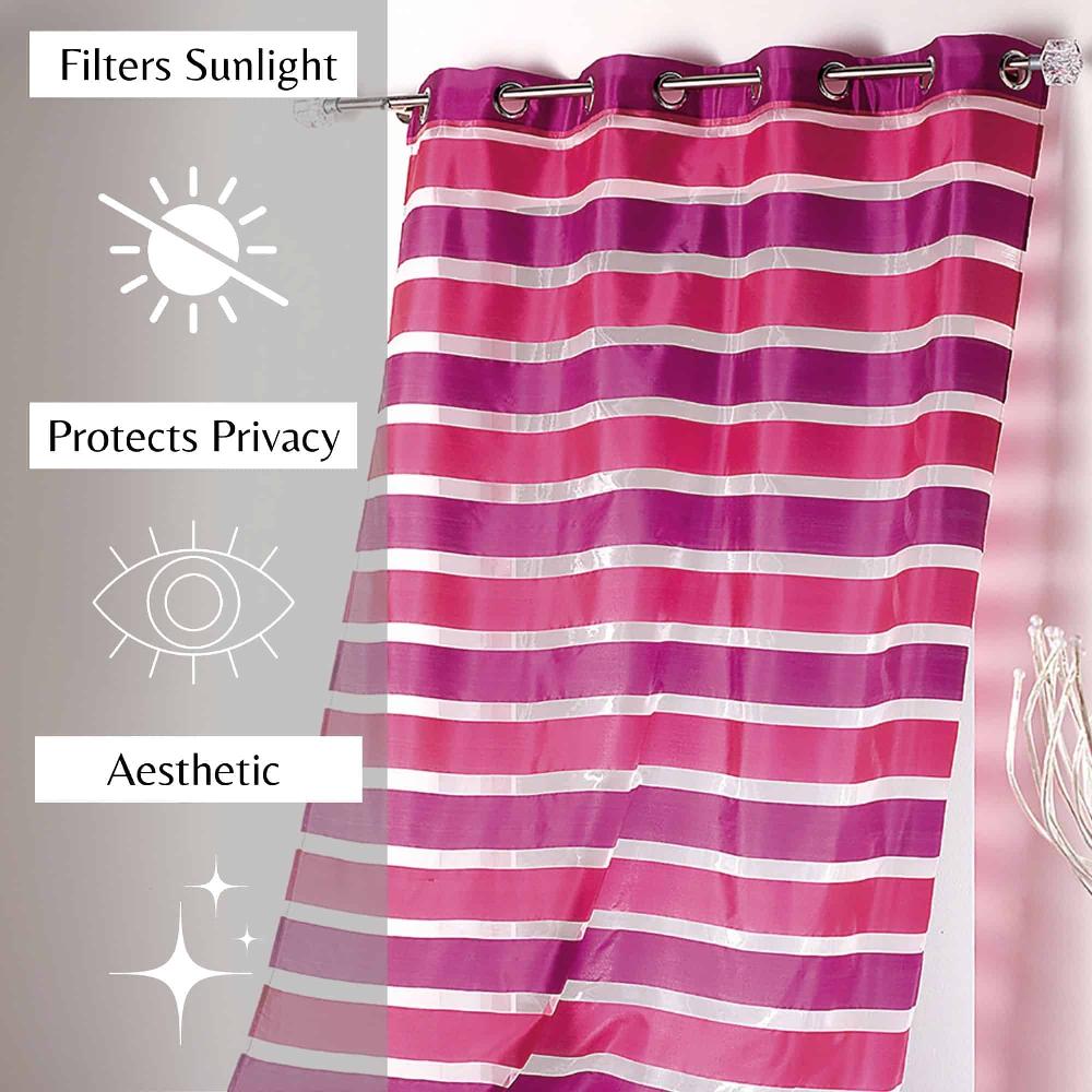 Evideco Striped Sheer Curtain Panel – Bright Pink And Fuchsia Light-Filtering Drape For Modern Home Décor 95 X 55 Inches Home Accessories Window Curtains Striped Sheers
