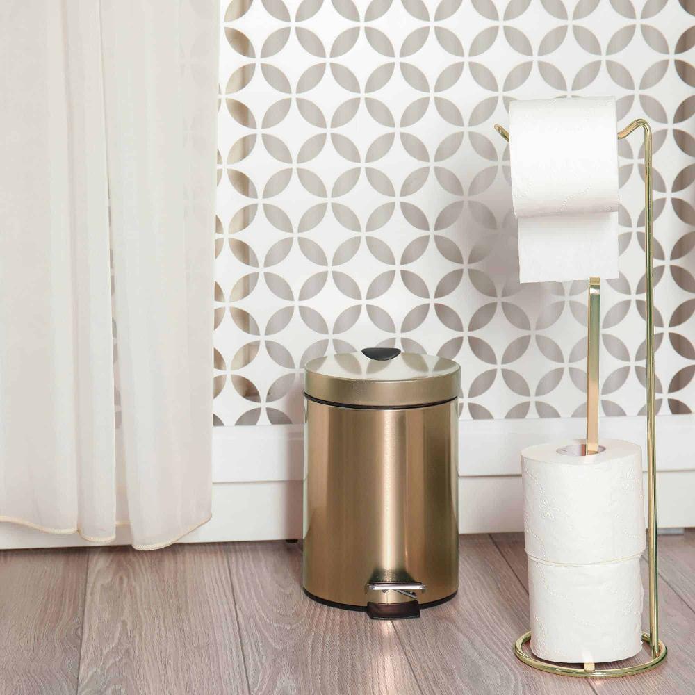 evideco Stylish Brushed Gold Trash Can with Soft Close Lid – 3 Liters (0.8 Gallon) – Compact Pedal Trash Bin with Removable Inner Bucket Toilet Seats & Accessories Toilet Wastebaskets Design & Solid