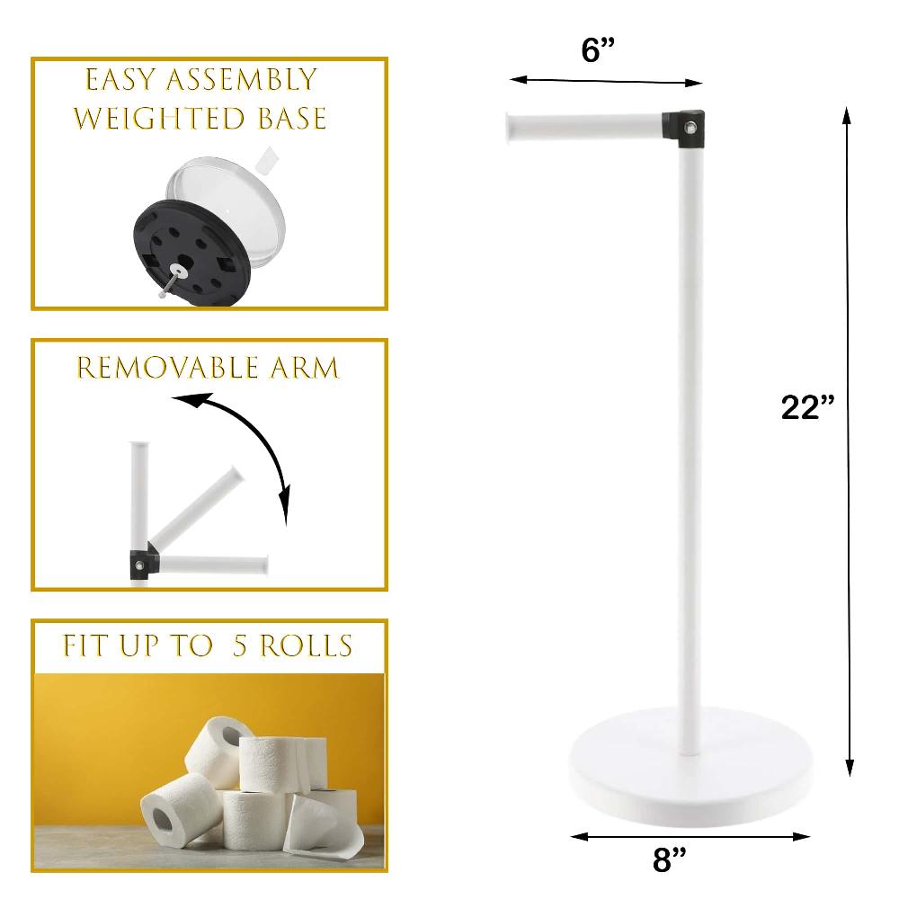 Evideco Stylish White Toilet Paper Holder With Folding Arm And Reserve – Compact Metal Bathroom Accessory Toilet Seats & Accessories Toilet Paper Holders & Dispensers