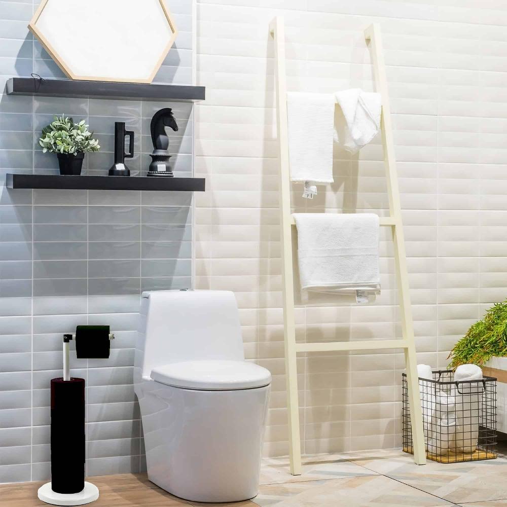 evideco Stylish White Toilet Paper Holder with Folding Arm and Reserve – Compact Metal Bathroom Accessory Toilet Seats & Accessories Toilet Paper Holders & Dispensers