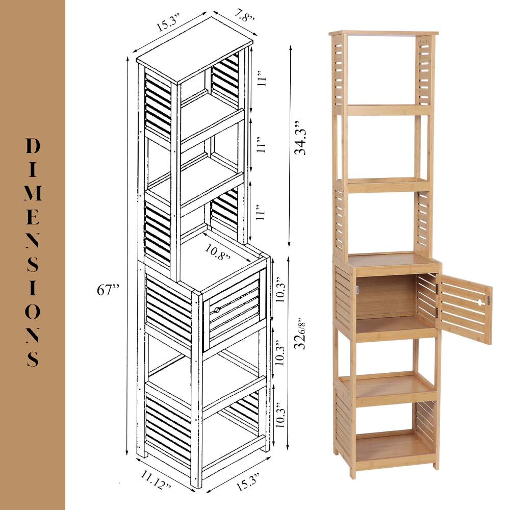 Evideco Tall Bathroom Storage Cabinet With Multiple Shelves And Vented Door Natural – Trinidad Collection Bathroom Storage & Furniture Tower Cabinets