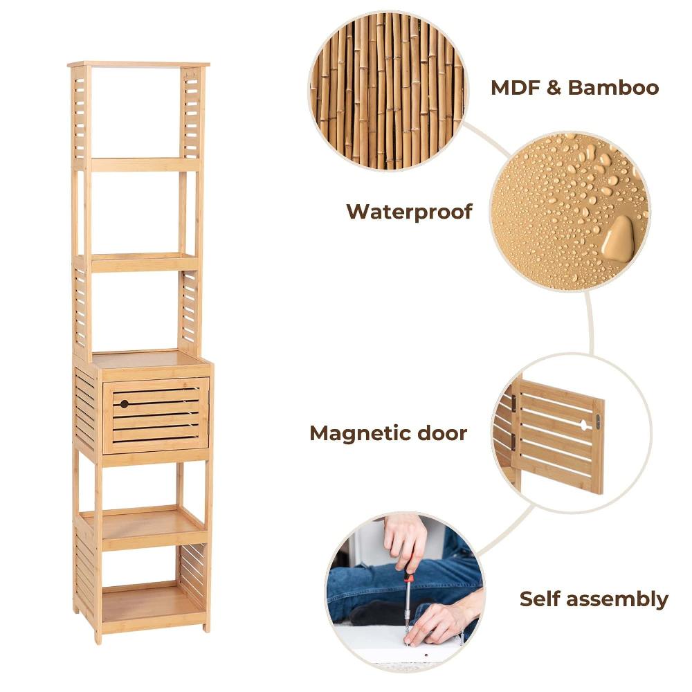 Evideco Tall Bathroom Storage Cabinet With Multiple Shelves And Vented Door Natural – Trinidad Collection Bathroom Storage & Furniture Tower Cabinets