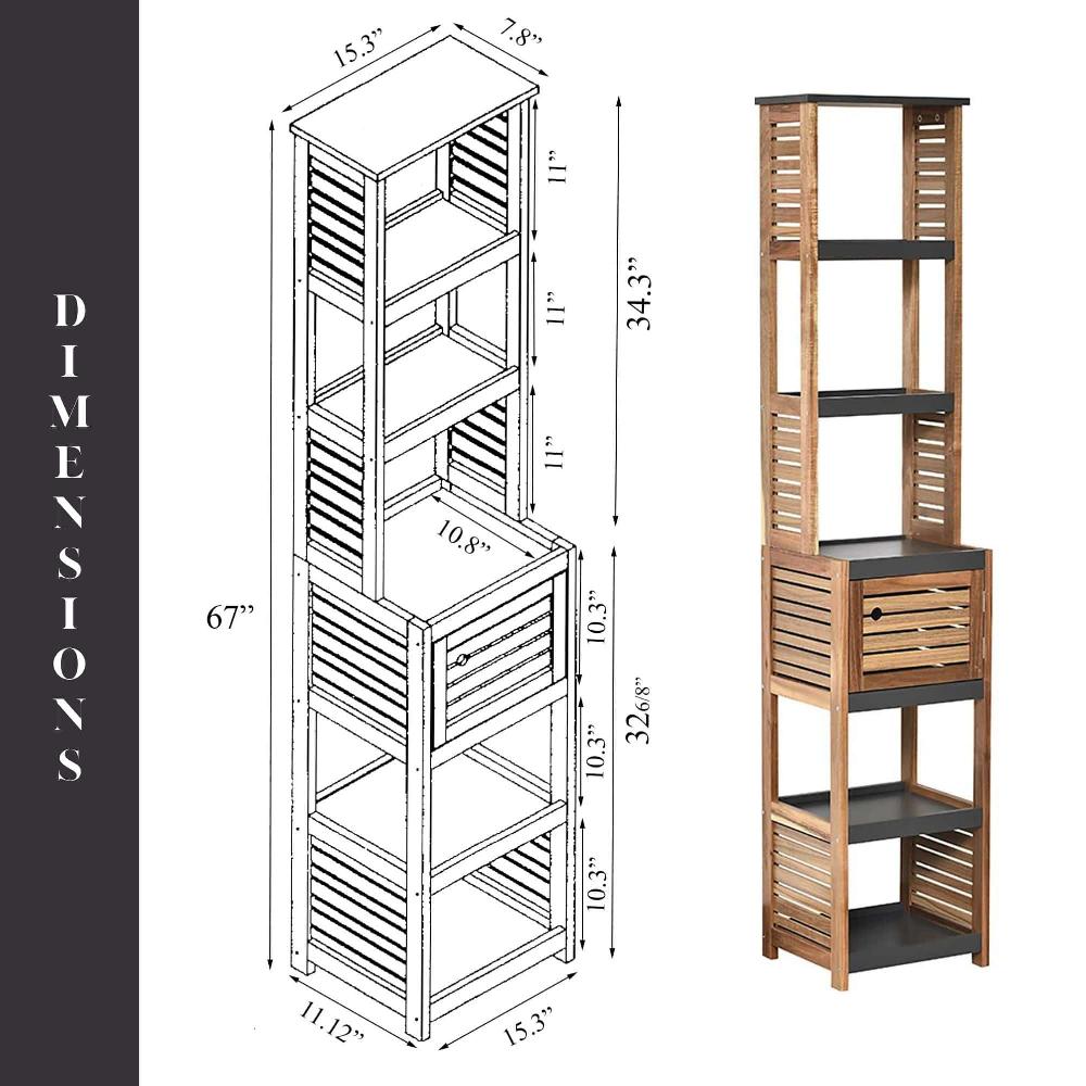 Evideco Tall Bathroom Storage Cabinet With Multiple Shelves And Vented Door Brown And Gray – Elements Collection Bathroom Storage & Furniture Tower Cabinets
