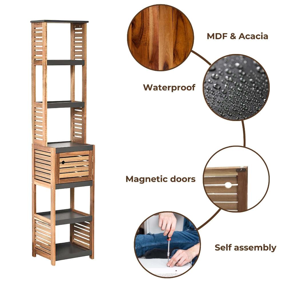 Evideco Tall Bathroom Storage Cabinet With Multiple Shelves And Vented Door Brown And Gray – Elements Collection Bathroom Storage & Furniture Tower Cabinets