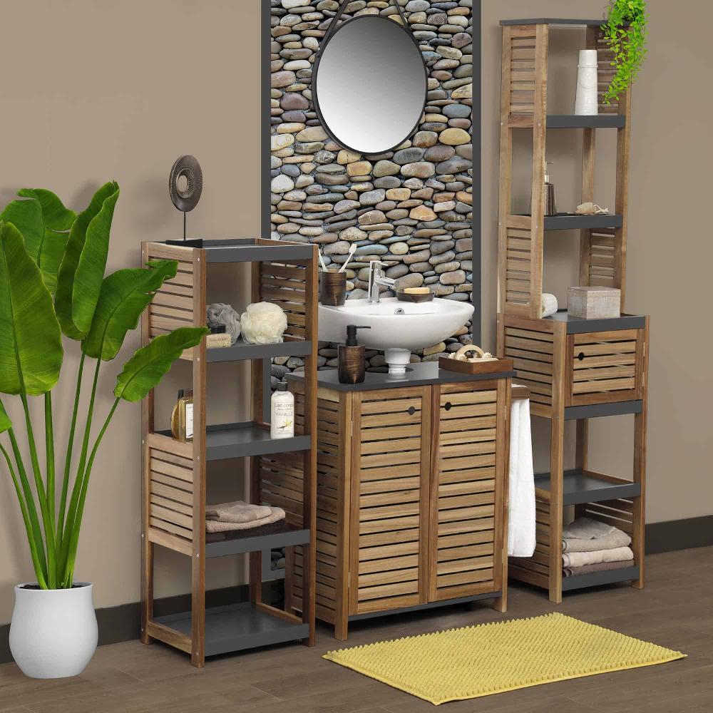 Evideco Tall Bathroom Storage Cabinet With Multiple Shelves And Vented Door Brown And Gray – Elements Collection Bathroom Storage & Furniture Tower Cabinets