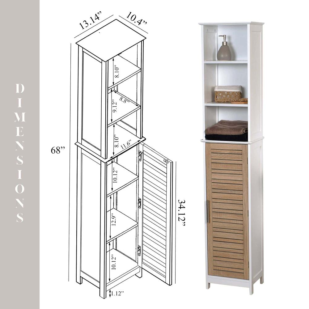 Evideco Tall Bathroom Storage Cabinet With Open Shelves And Vented Door – Stockholm Collection Bathroom Storage & Furniture Tower Cabinets