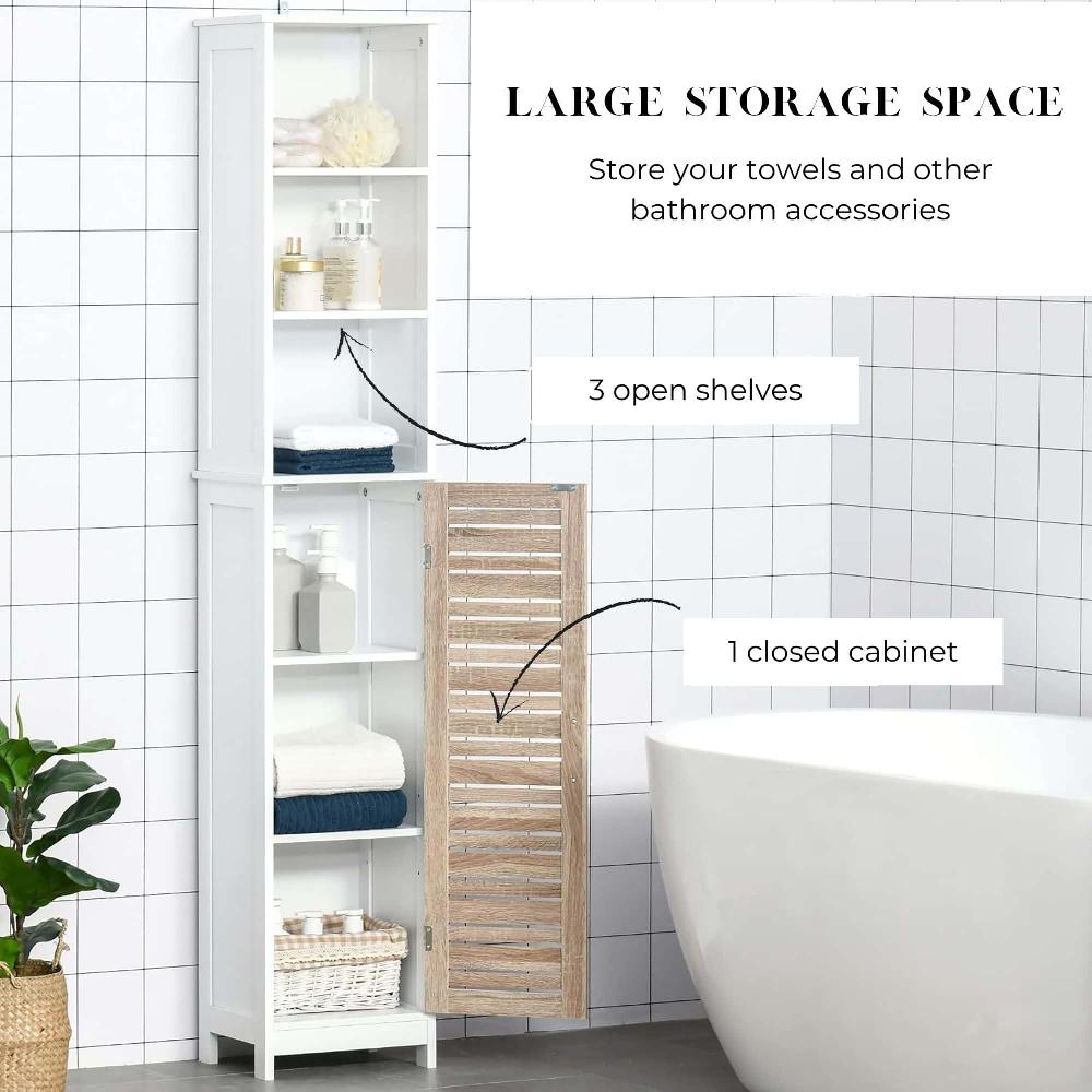 Evideco Tall Bathroom Storage Cabinet With Open Shelves And Vented Door – Stockholm Collection Bathroom Storage & Furniture Tower Cabinets