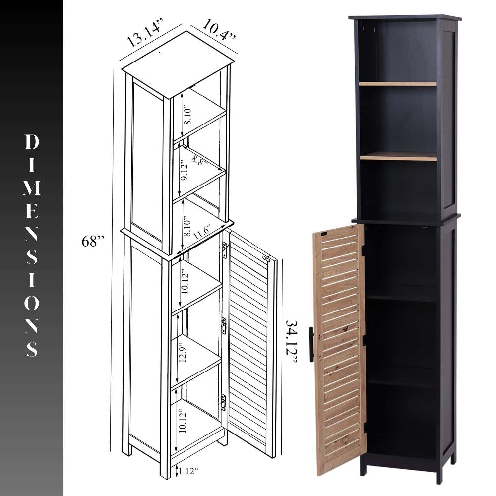 Evideco Tall Bathroom Storage Cabinet With Open Shelves And Vented Door Black And Brown – Bergen Collection Bathroom Storage & Furniture Collection Bergen