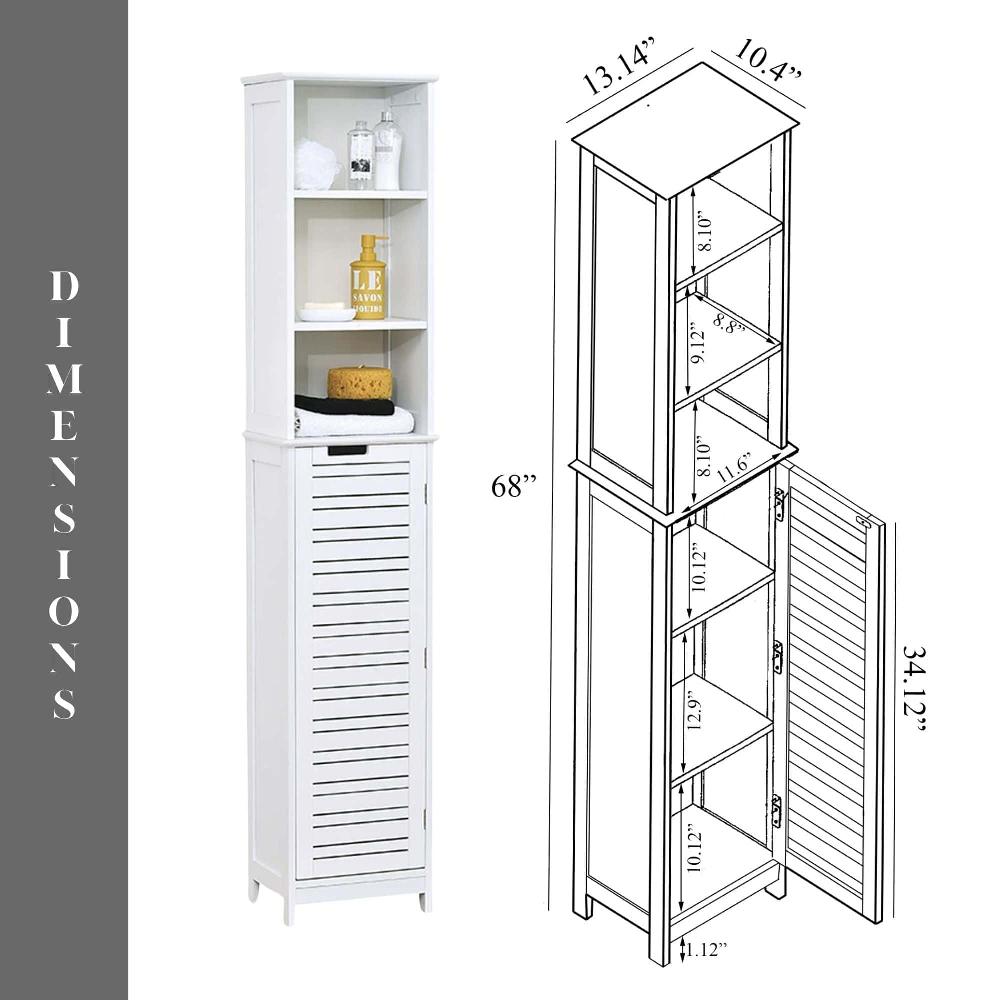 Evideco Tall Bathroom Storage Cabinet With Open Shelves And Vented Door Slim Linen Cabinet – Miami Collection Bathroom Storage & Furniture Tower Cabinets