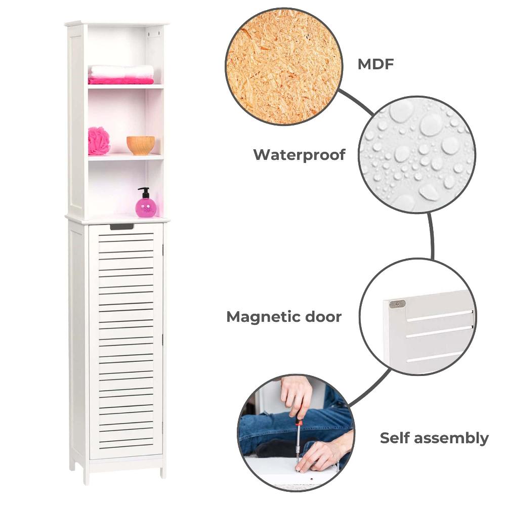 Evideco Tall Bathroom Storage Cabinet With Open Shelves And Vented Door Slim Linen Cabinet – Miami Collection Bathroom Storage & Furniture Tower Cabinets