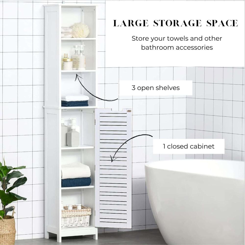 Evideco Tall Bathroom Storage Cabinet With Open Shelves And Vented Door Slim Linen Cabinet – Miami Collection Bathroom Storage & Furniture Tower Cabinets
