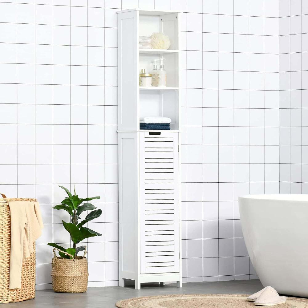 Evideco Tall Bathroom Storage Cabinet With Open Shelves And Vented Door Slim Linen Cabinet – Miami Collection Bathroom Storage & Furniture Tower Cabinets