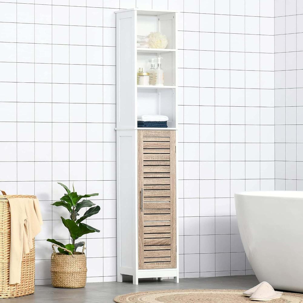 evideco Tall Bathroom Storage Cabinet with Open Shelves and Vented Door – Stockholm Collection Bathroom Storage & Furniture Tower Cabinets
