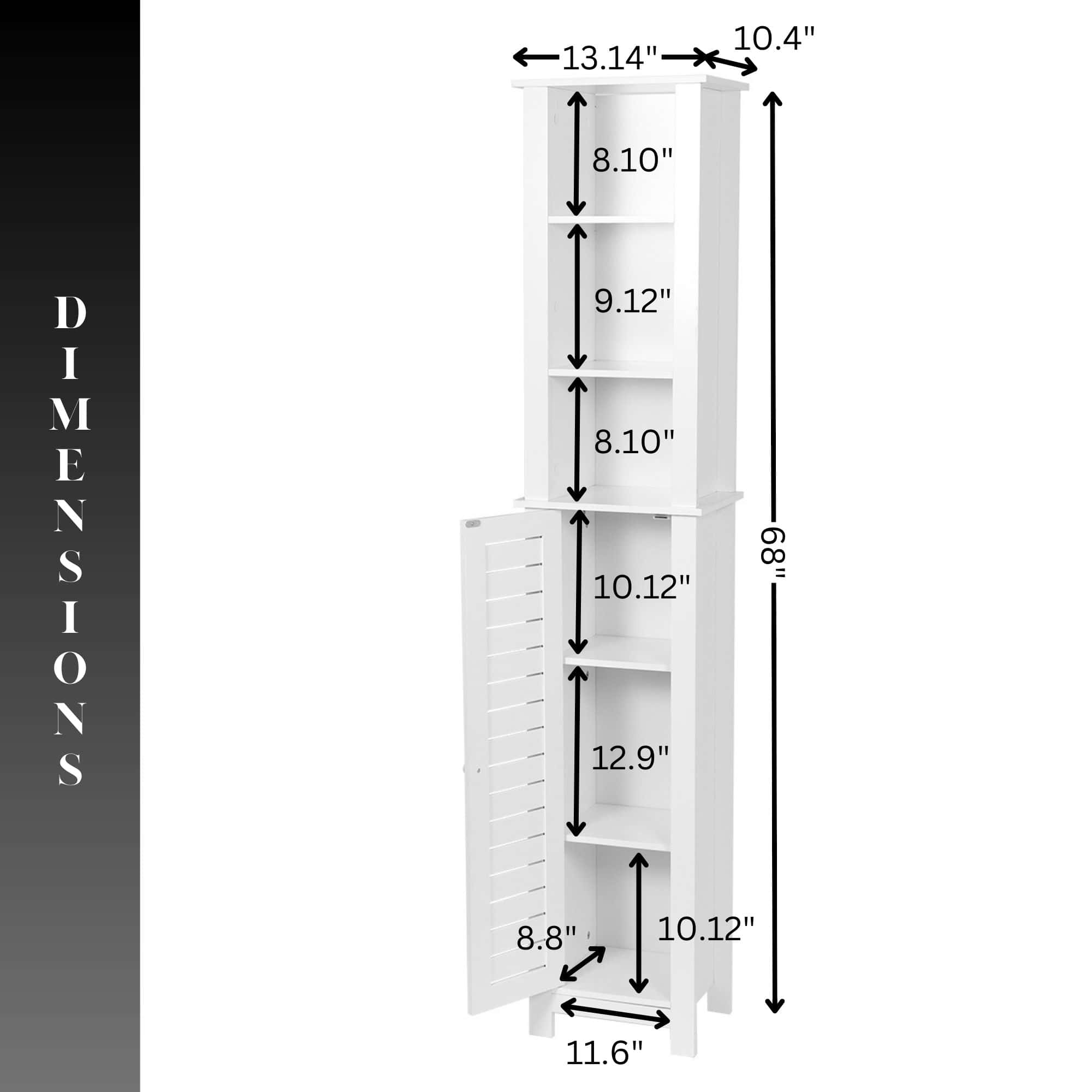 Evideco Tall White Bathroom Storage Cabinet With Open Shelves And Vented Door Santorin Collection Bathroom Storage & Furniture Tower Cabinets