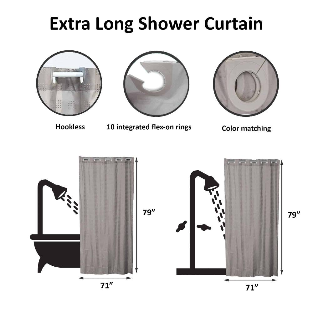 Evideco Taupe Extra Long Shower Curtain Polyester Hook Less Cubic 79″L X 71″W Shower Accessories Shower Curtains