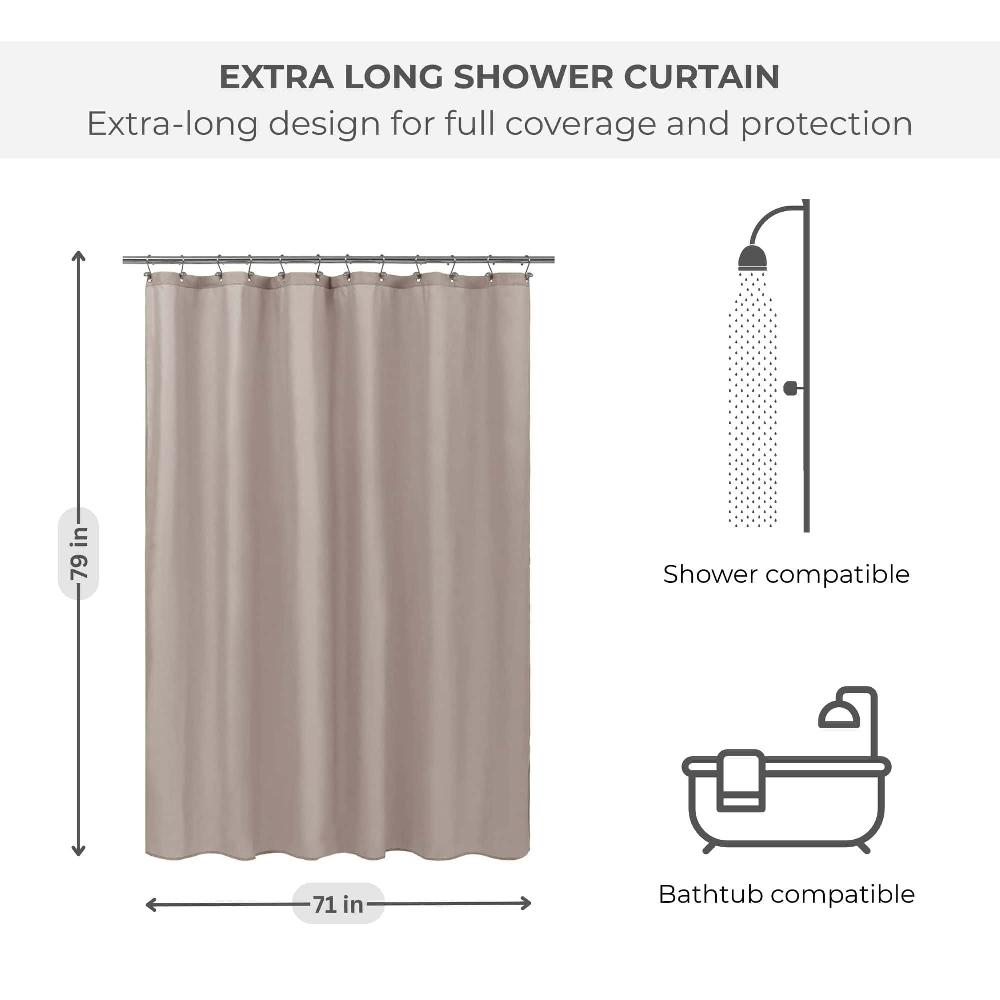 Evideco Taupe Extra Long Waterproof Shower Curtain Liner 71×79 Inches Shower Accessories Shower Curtains