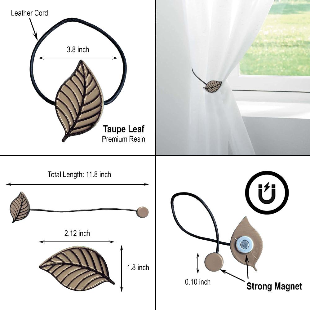 Evideco Taupe Magnetic Curtain Holdback – Chic Leaf Motif In Resin – Versatile Accessory For Drapes And Curtains Home Accessories Tie Backs & Magnets