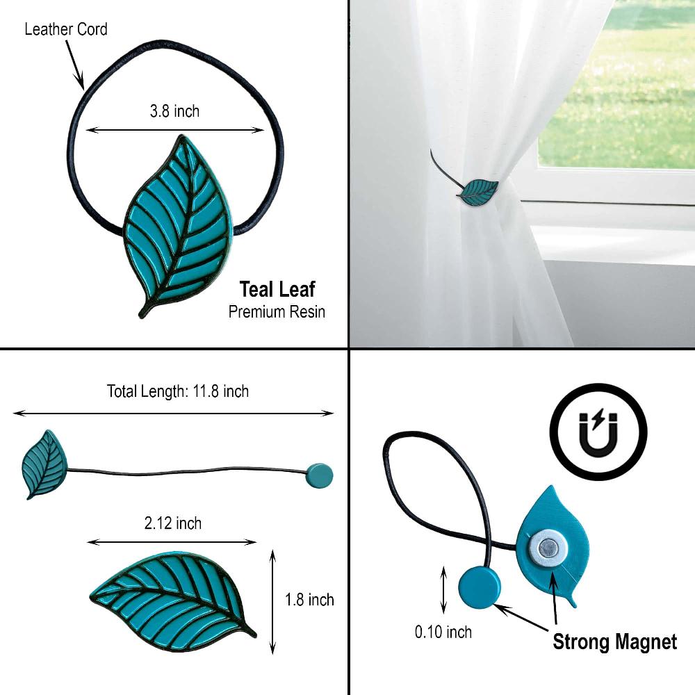 Evideco Teal Magnetic Curtain Tieback – Stylish Leaf Design In Resin – Convenient Accessory For Draperies Home Accessories Tie Backs & Magnets