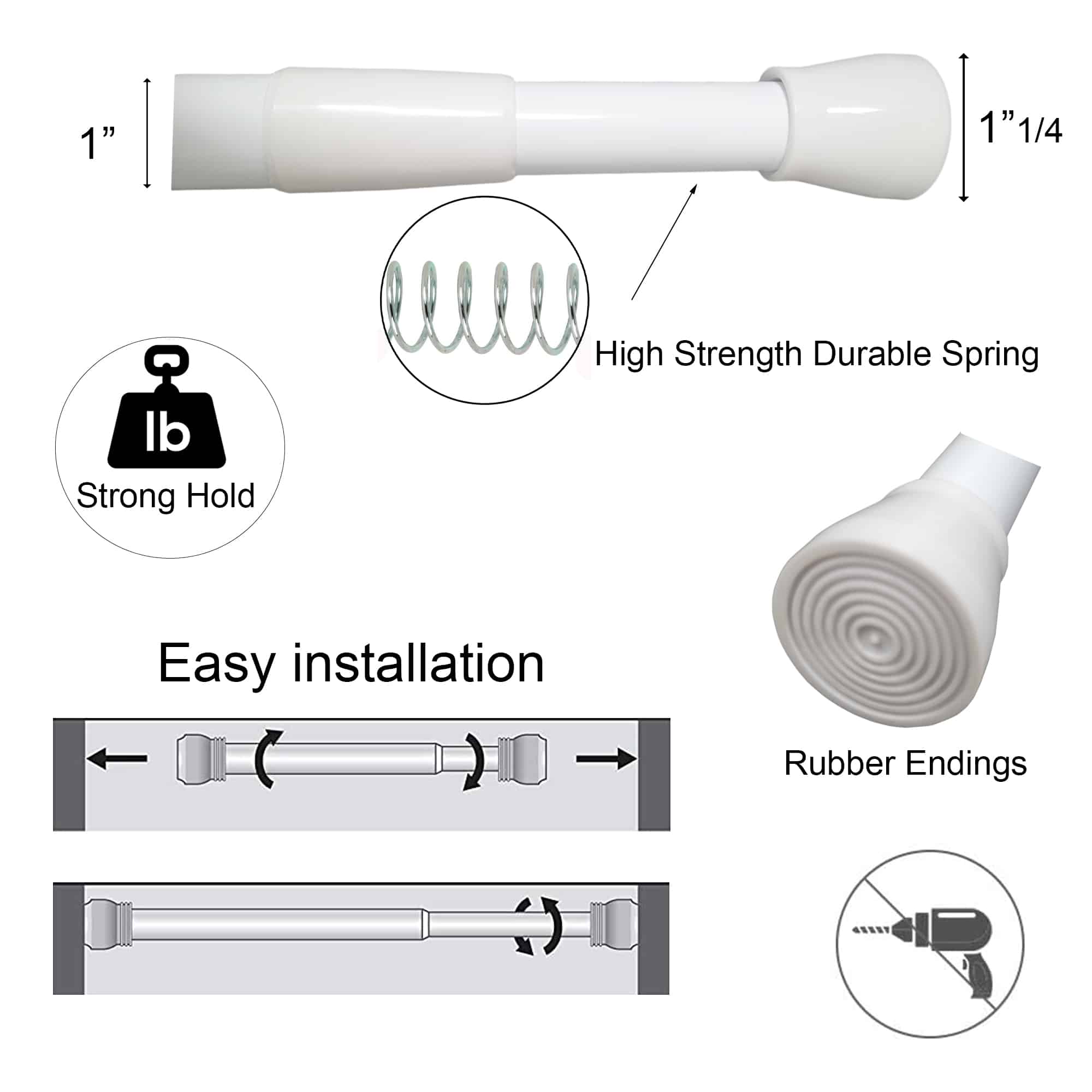 Evideco Tension Adjustable Shower Curtain Rod 43-79 Inches White Shower Accessories Shower Curtain Rods