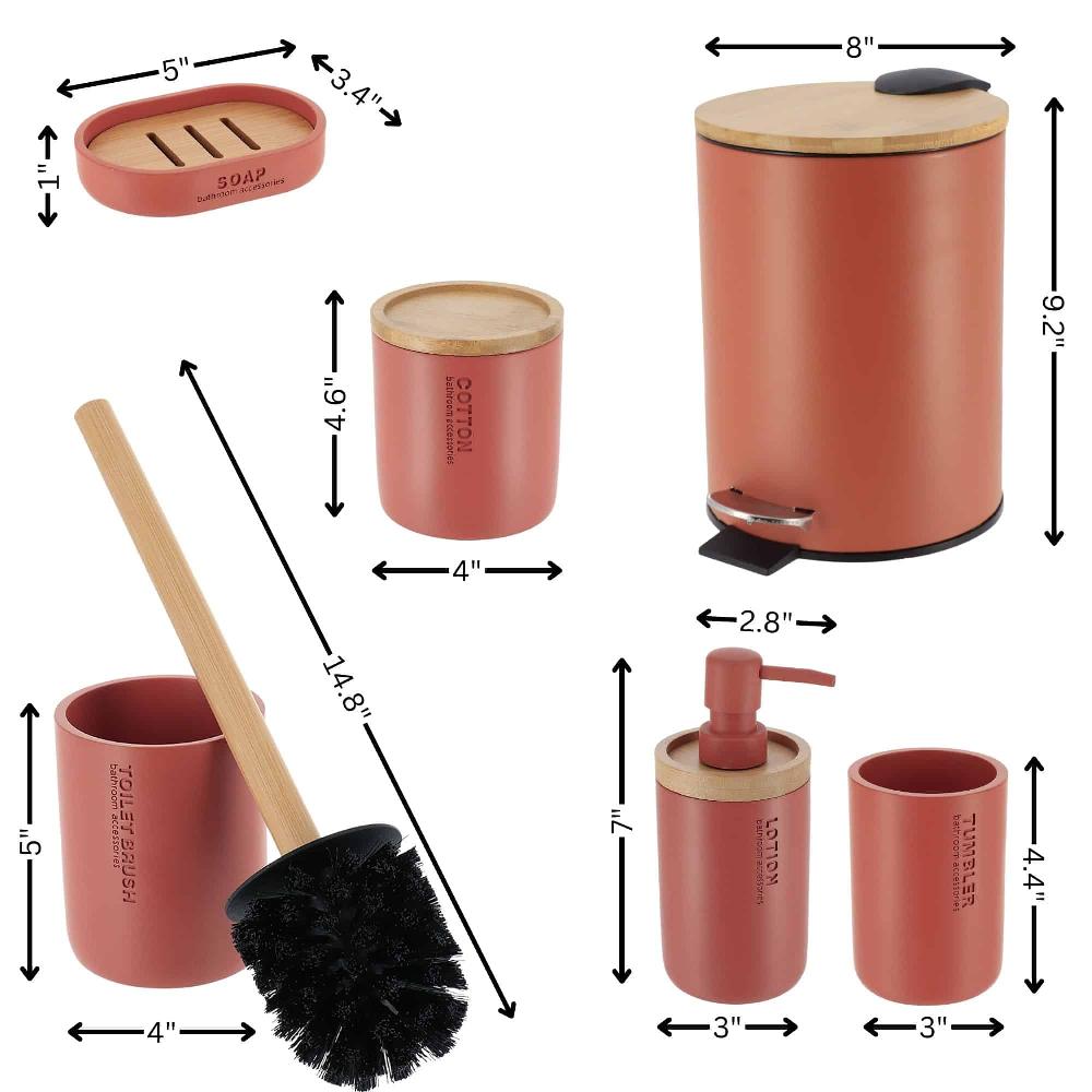 Evideco Terracotta Bathroom Accessories With Natural Accents Modern 6-piece Set Bathroom Accessories Bath Coordinate Sets