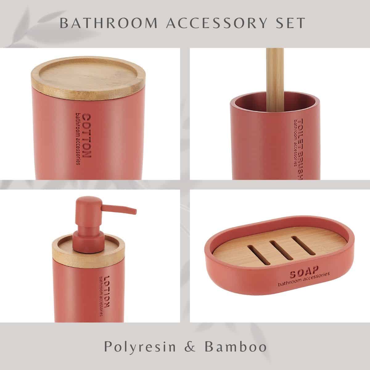 Evideco Terracotta Bathroom Accessories With Natural Accents Modern 6-piece Set Bathroom Accessories Bath Coordinate Sets