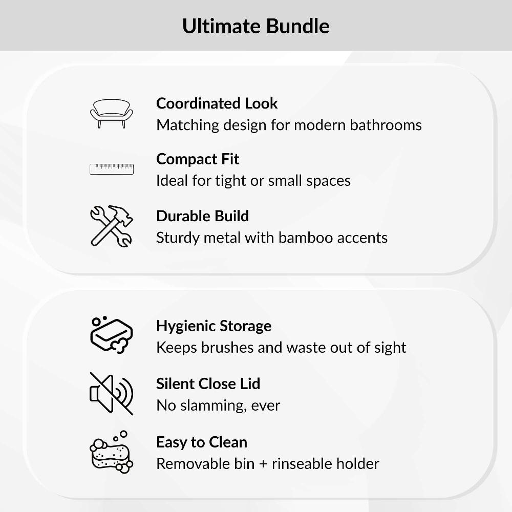 Evideco Terracotta Bathroom Set With Bamboo Lid – Matte Metal Trash Can And Toilet Brush Bathroom Accessories Bath Coordinate Sets