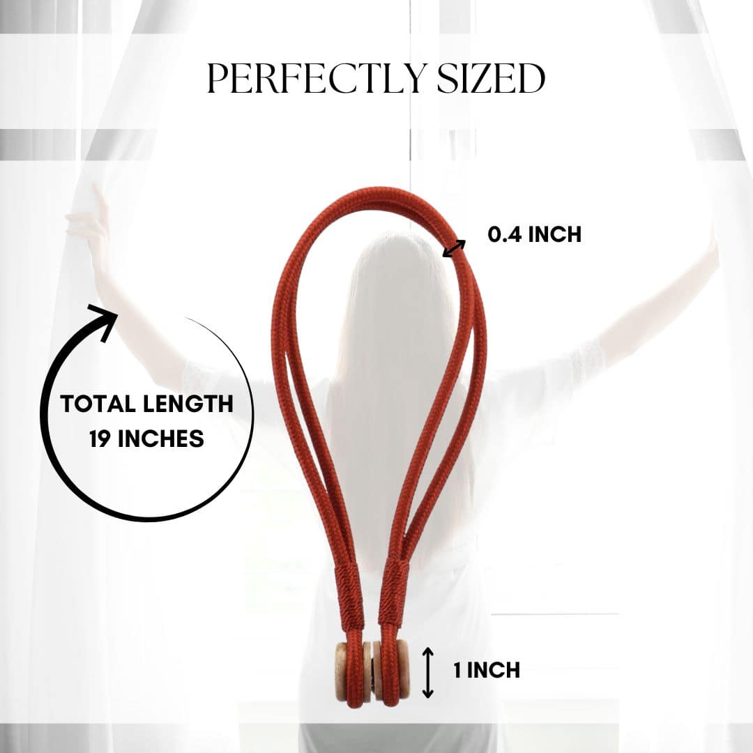 Evideco Terracotta Magnetic Curtain Tieback – Double Braided Cord With Wooden Tips Home Accessories Tie Backs & Magnets Textile Tiebacks