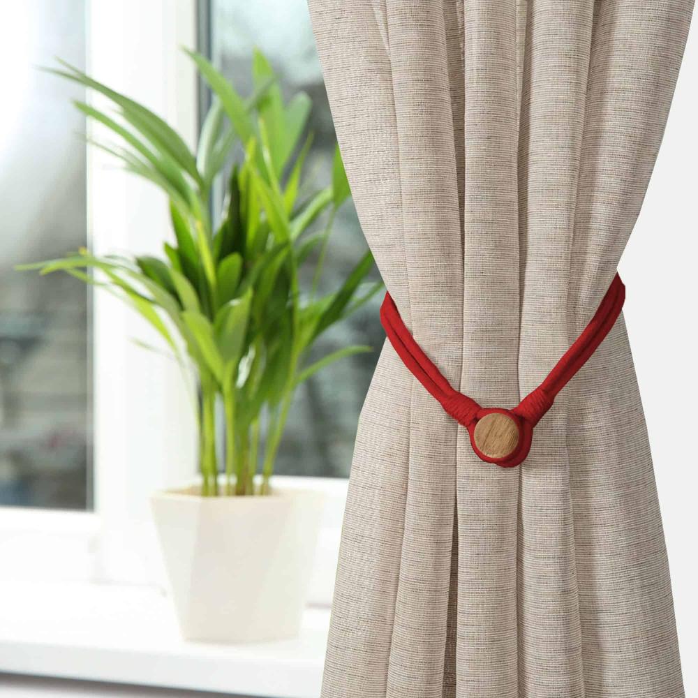 Evideco Terracotta Magnetic Curtain Tieback – Double Braided Cord With Wooden Tips Home Accessories Tie Backs & Magnets Textile Tiebacks