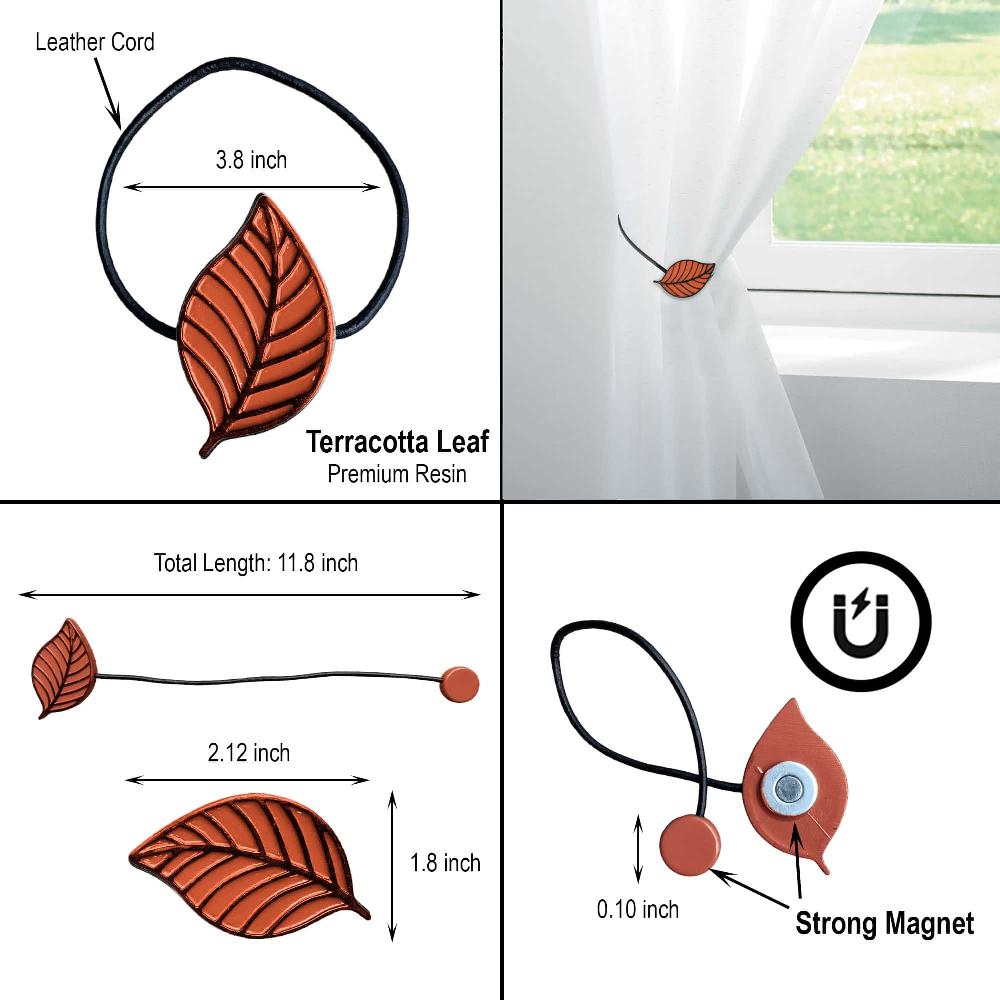 Evideco Terracotta Magnetic Tieback – Elegant Leaf Pattern In Resin – Functional Accessory For Curtains And Drapes Home Accessories Tie Backs & Magnets