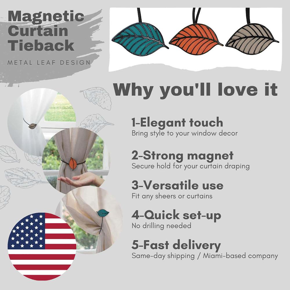 Evideco Terracotta Magnetic Tieback – Elegant Leaf Pattern In Resin – Functional Accessory For Curtains And Drapes Home Accessories Tie Backs & Magnets
