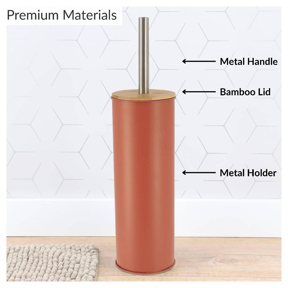 Evideco Terracotta Metal Toilet Brush And Holder Set With Bamboo Lid Toilet Seats & Accessories Toilet Brushes