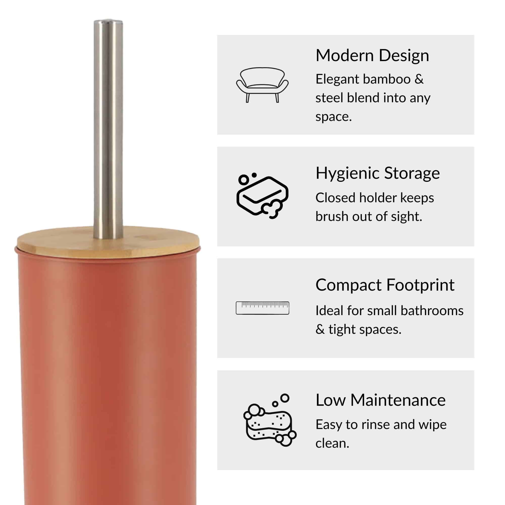 Evideco Terracotta Metal Toilet Brush And Holder Set With Bamboo Lid Toilet Seats & Accessories Toilet Brushes