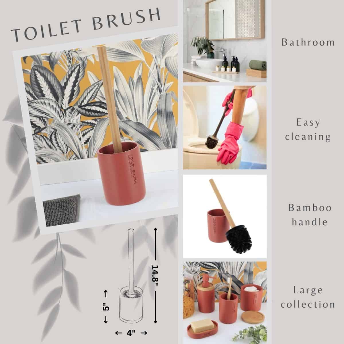 Evideco Terracotta Toilet Brush And Holder Set With Natural Bamboo Handle – Durable Elegant Bathroom Accessory For A Clean Home Toilet Seats & Accessories Toilet Brushes