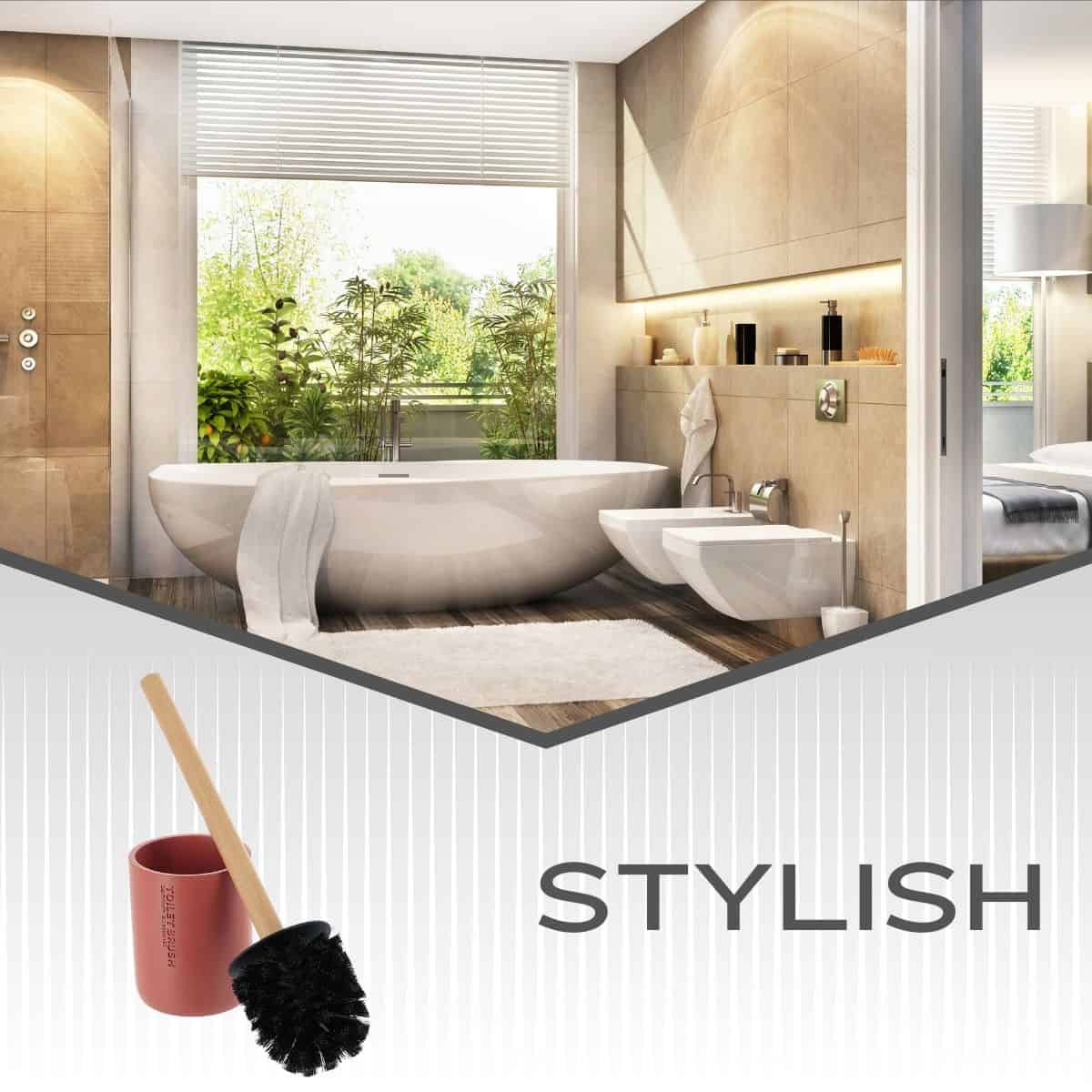 Evideco Terracotta Toilet Brush And Holder Set With Natural Bamboo Handle – Durable Elegant Bathroom Accessory For A Clean Home Toilet Seats & Accessories Toilet Brushes