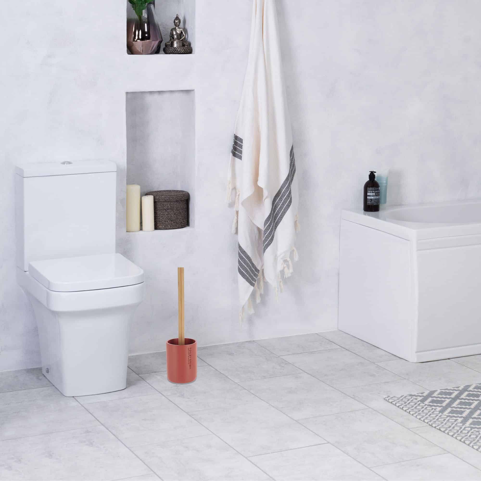 Evideco Terracotta Toilet Brush And Holder Set With Natural Bamboo Handle – Durable Elegant Bathroom Accessory For A Clean Home Toilet Seats & Accessories Toilet Brushes