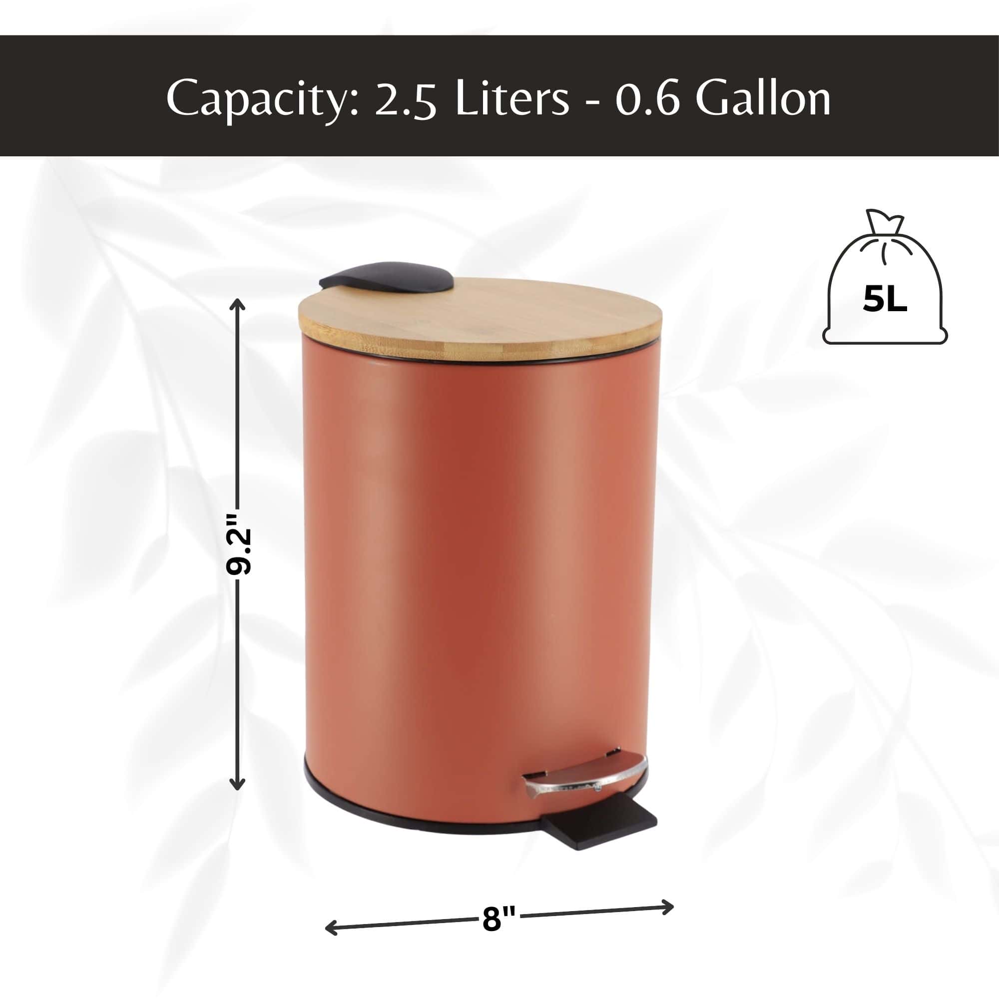 Evideco Terracotta Trash Can With Bamboo Lid And Pedal 2.5L Capacity Toilet Seats & Accessories Toilet Wastebaskets Design & Solid