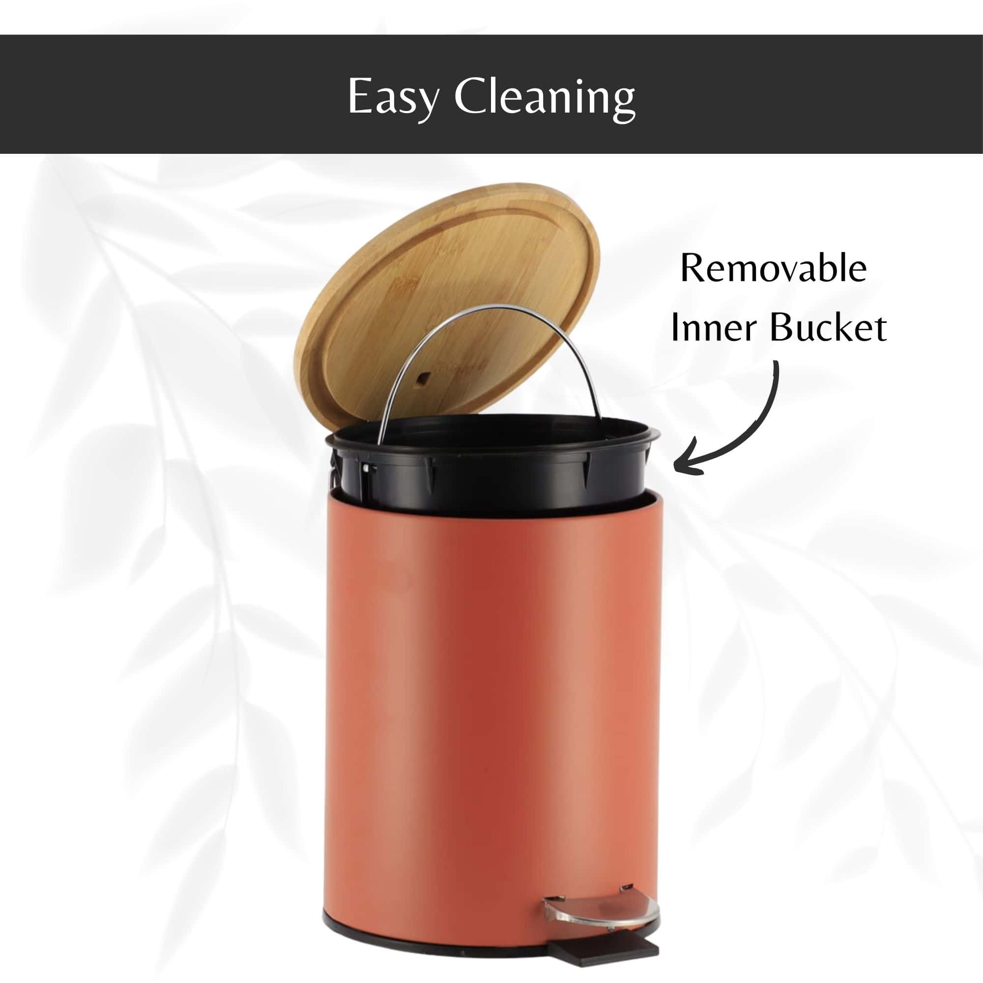 Evideco Terracotta Trash Can With Bamboo Lid And Pedal 2.5L Capacity Toilet Seats & Accessories Toilet Wastebaskets Design & Solid