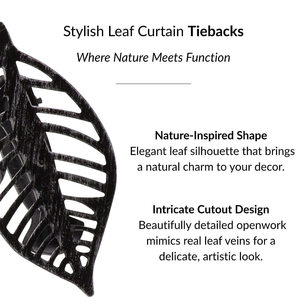 Evideco Textured Black Leaf Curtain Tiebacks Set Of 2 Home Accessories Tie Backs & Magnets Curtain Clips Metal Curtain Clips